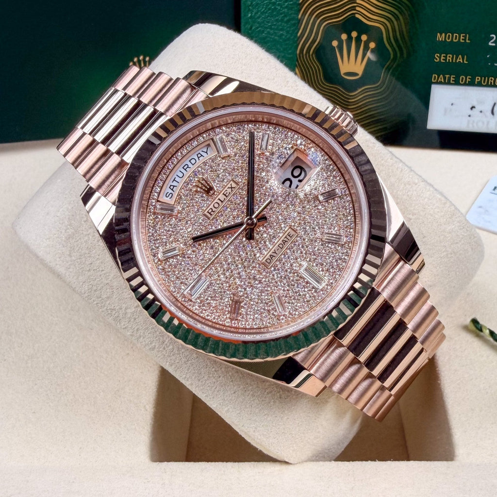 Day-Date 40 Everose Gold Diamond Paved - Unworn Box & Papers 2025