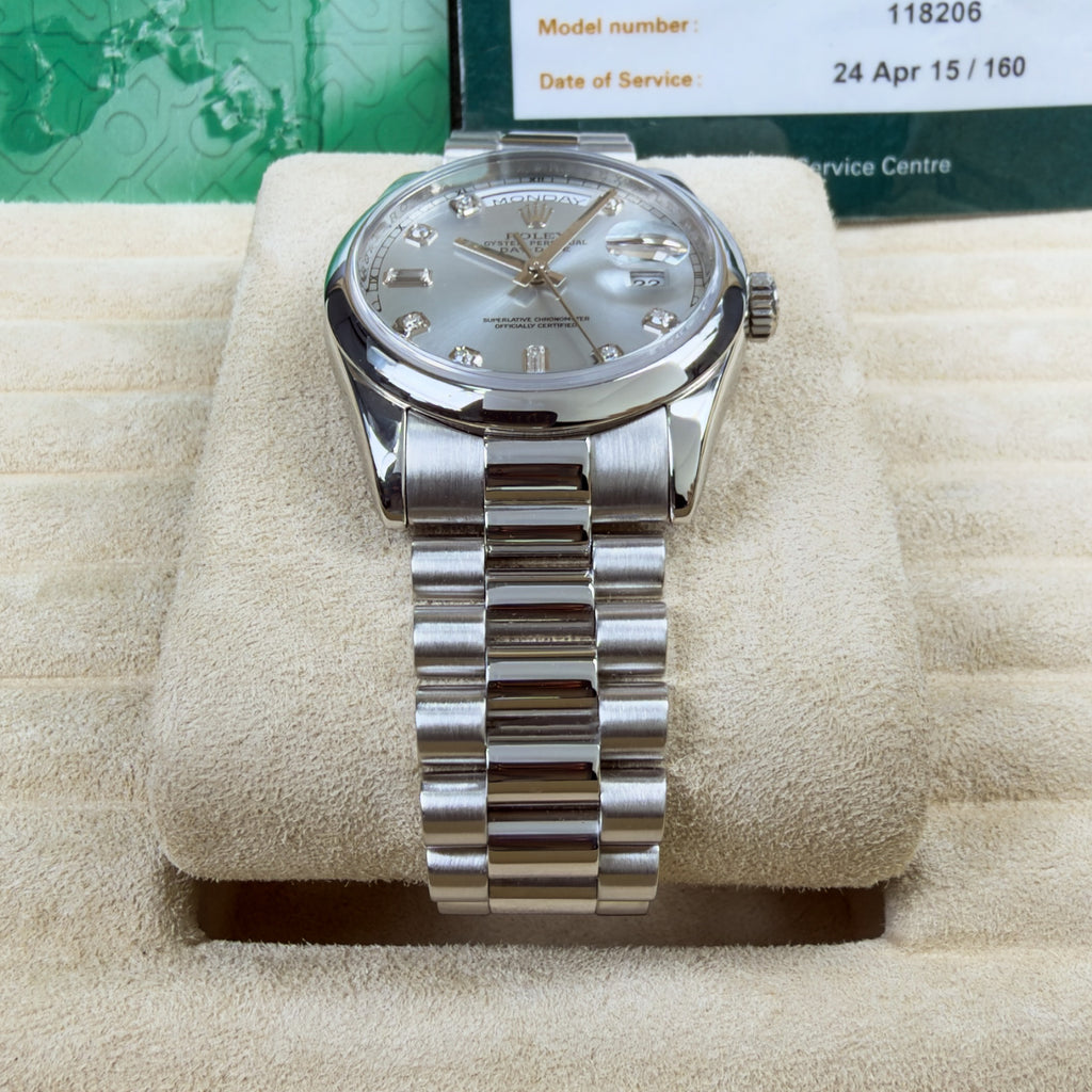 Rolex Day-Date Platinum Diamond - Box and Service Papers
