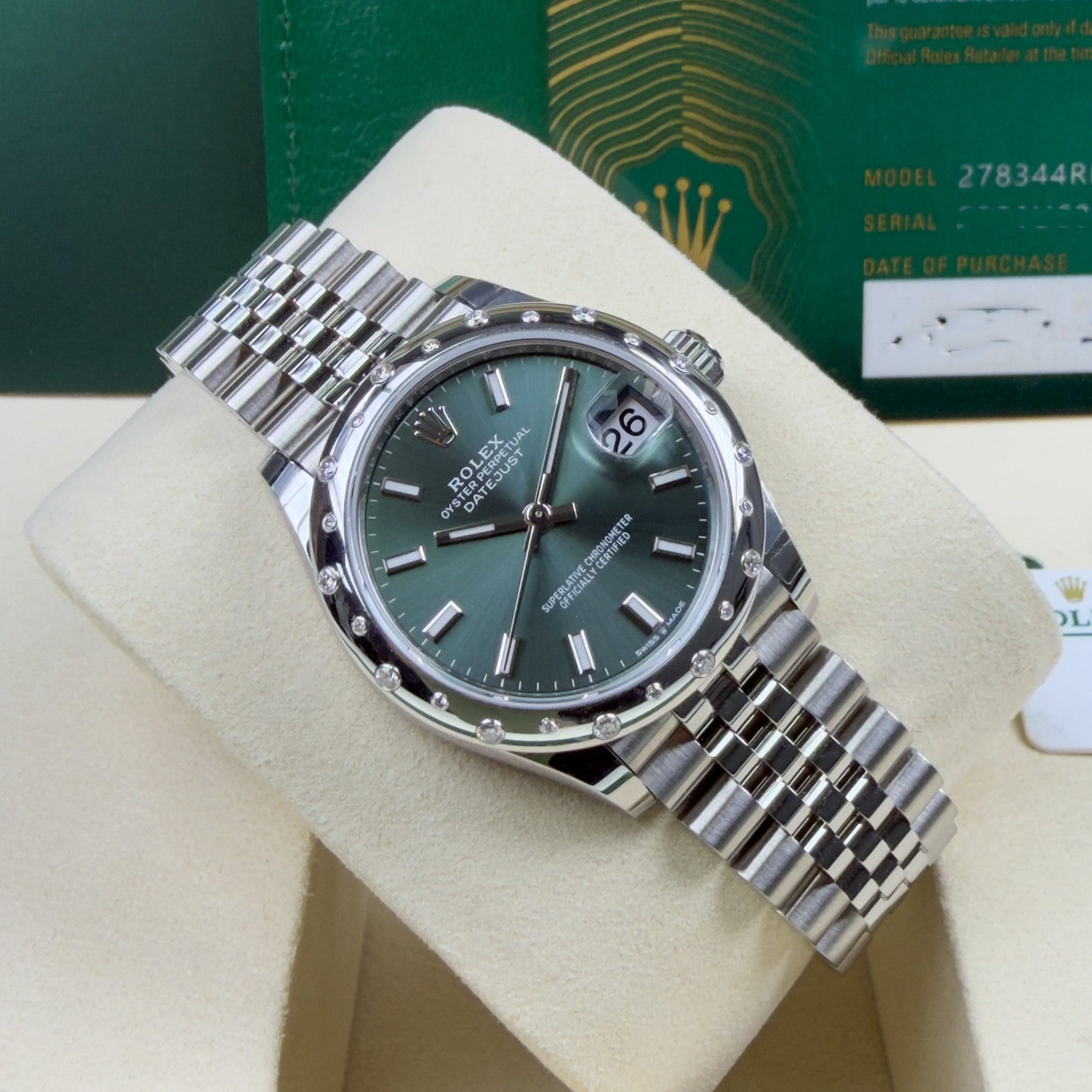 Datejust 31 Mint Green Diamonds - Unworn with Box and Papers 2026